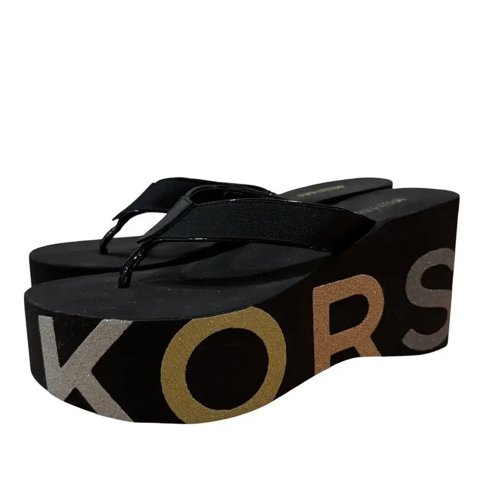 Michael Kors Benny Platform Flip Flops MK Logo Sandals Size 8 Y2K Vibes